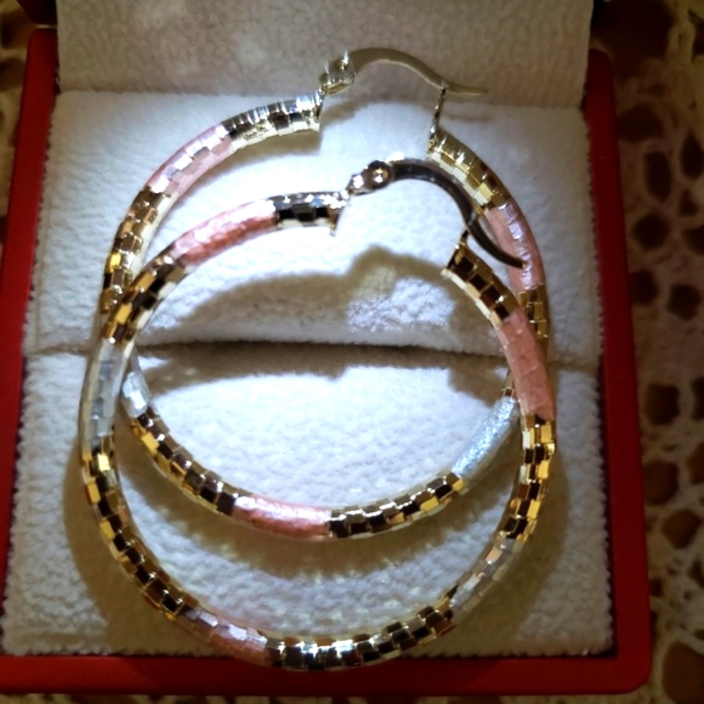 18kgf TRI-TONE GOLD HOOP EARRINGS